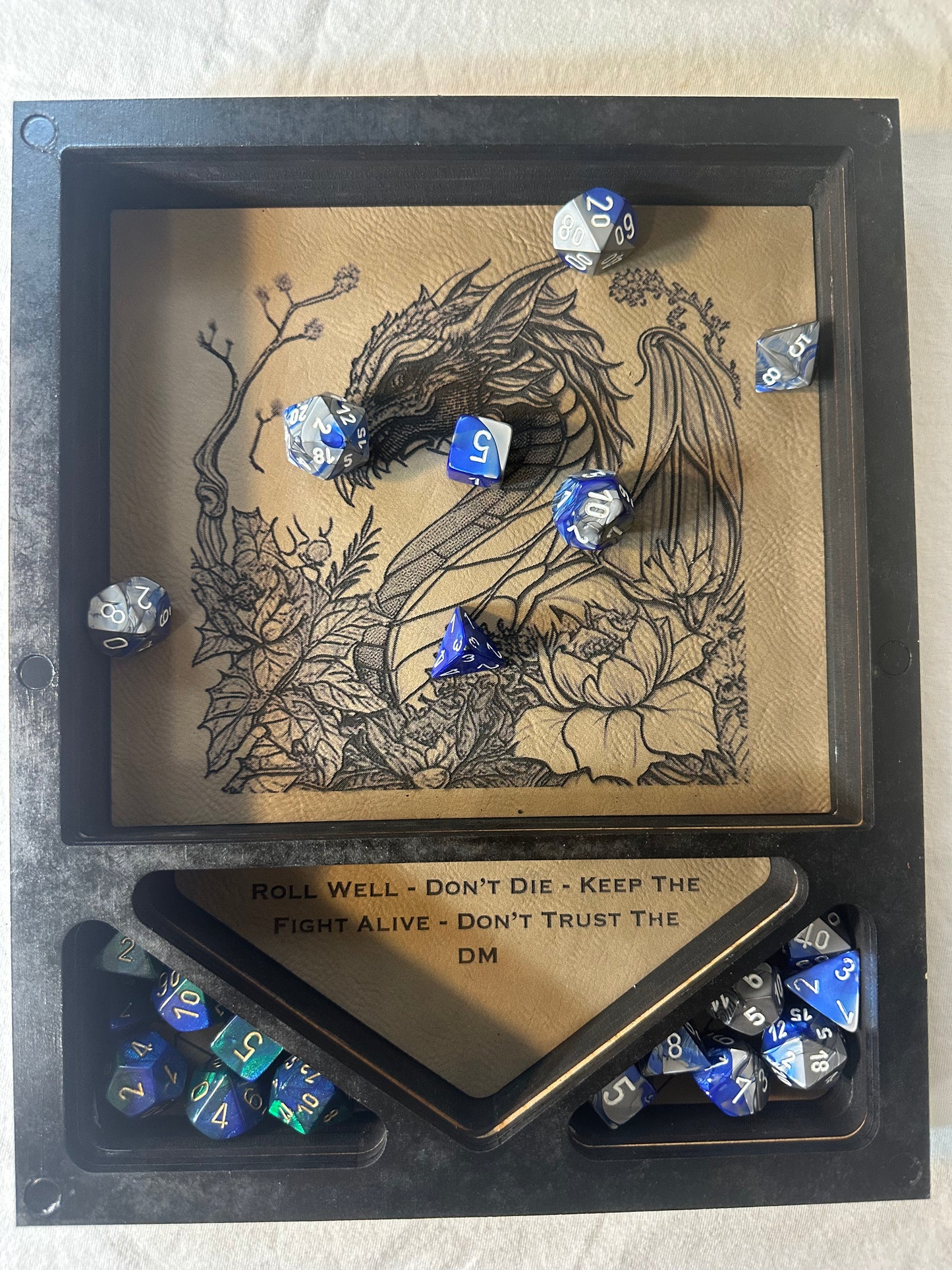 Laser Cut and Engraved Wooden Dice Rolling Tray for DnD