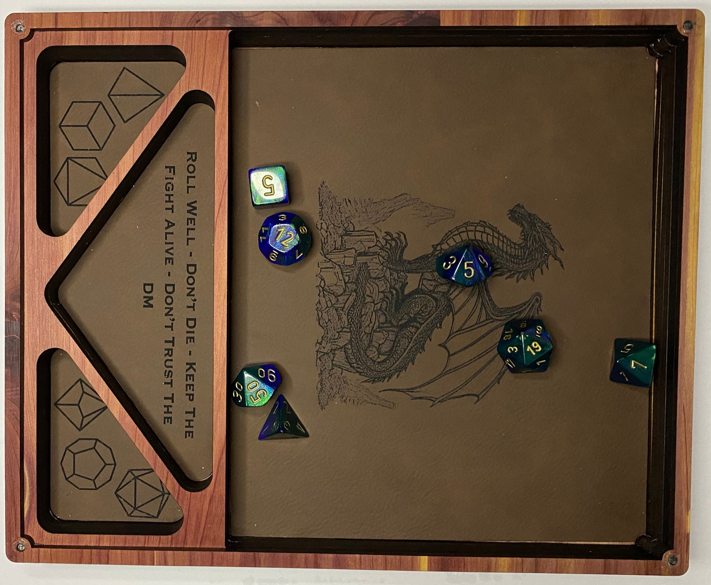 Dice Holder & Rolling Tray - Extra Large Sized - Magnetic Closure with Faux Leather Rolling Surface