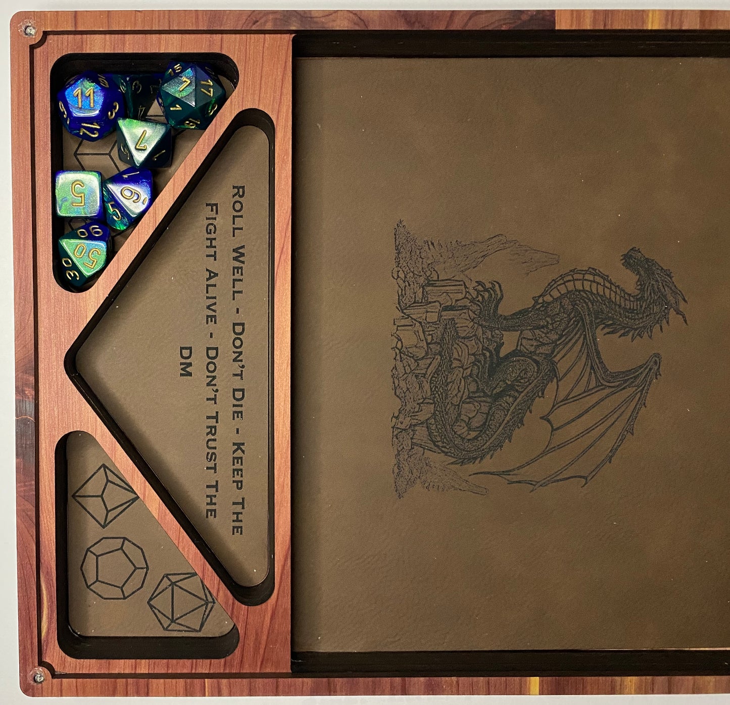 Dice Holder & Rolling Tray - Extra Large Sized - Magnetic Closure with Faux Leather Rolling Surface