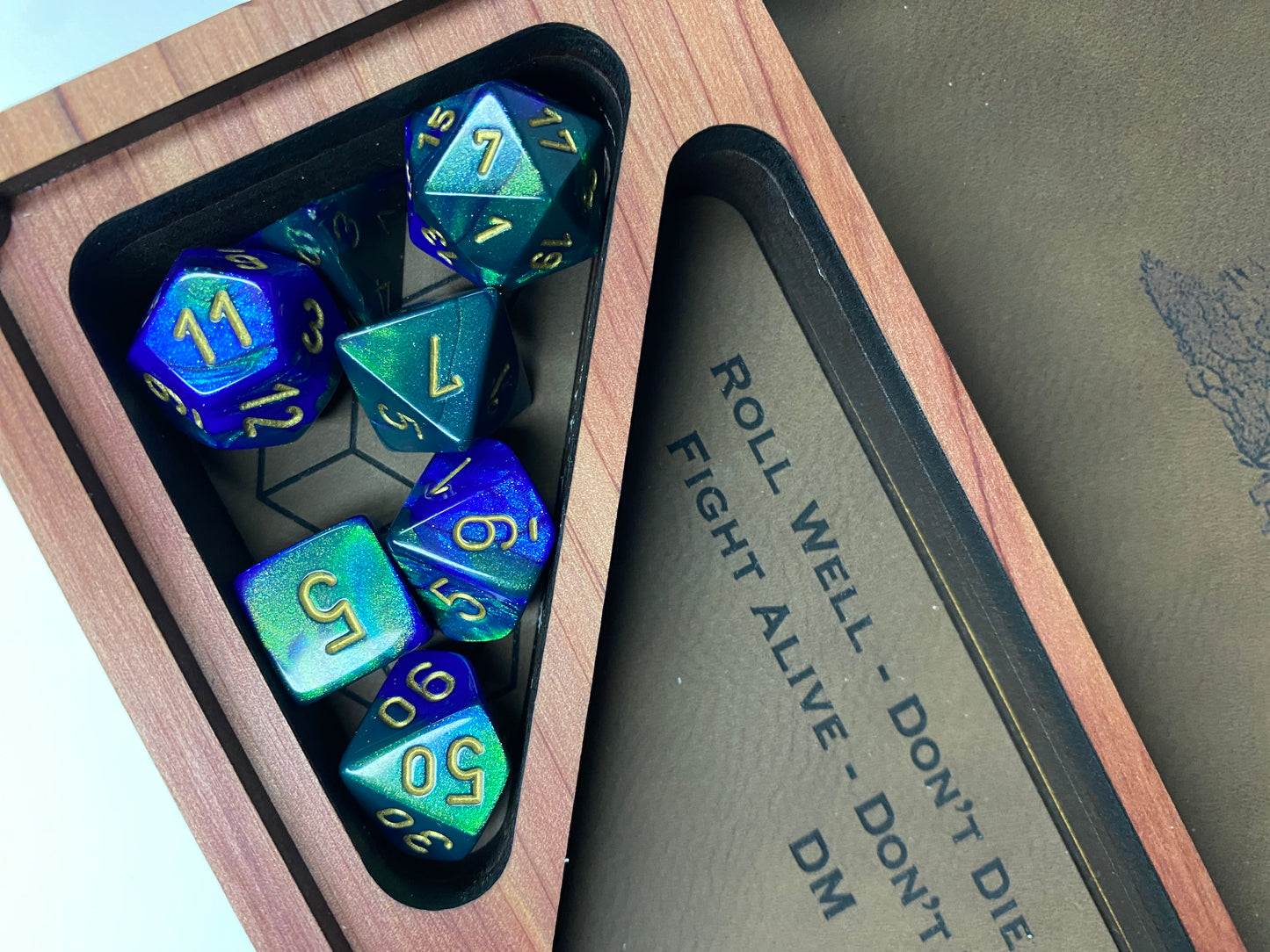 Dice Holder & Rolling Tray - Extra Large Sized - Magnetic Closure with Faux Leather Rolling Surface