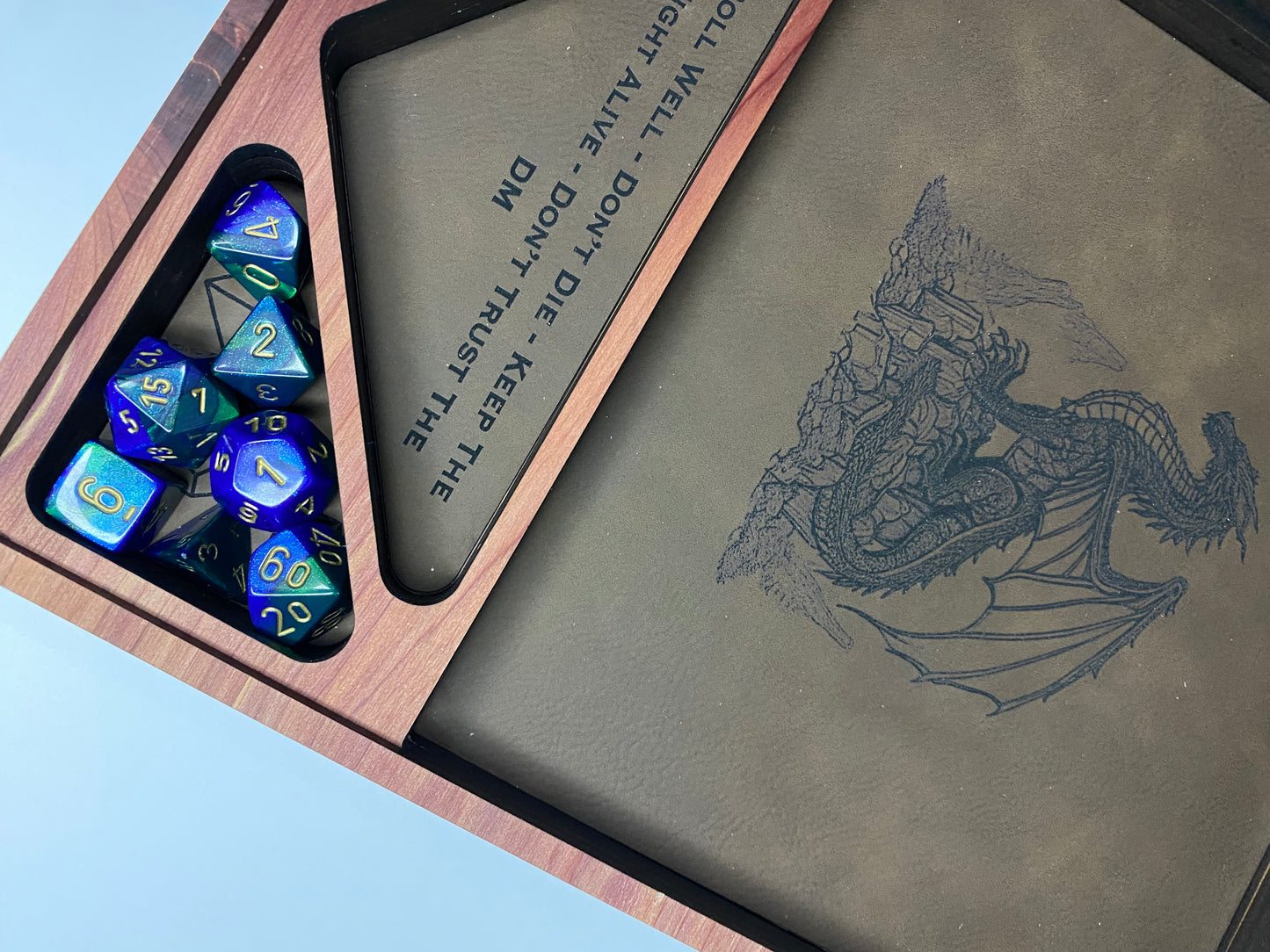 Dice Holder & Rolling Tray - Extra Large Sized - Magnetic Closure with Faux Leather Rolling Surface