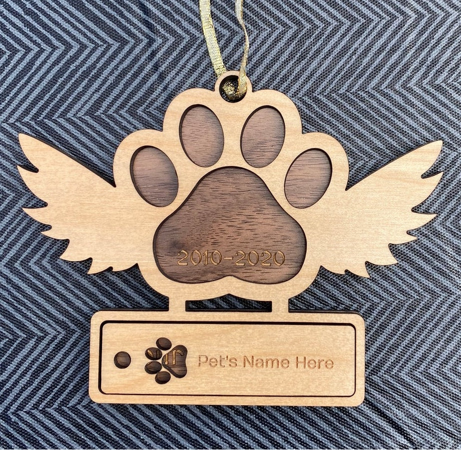 Memorial Pet Paw Print Personalized Wood Ornament