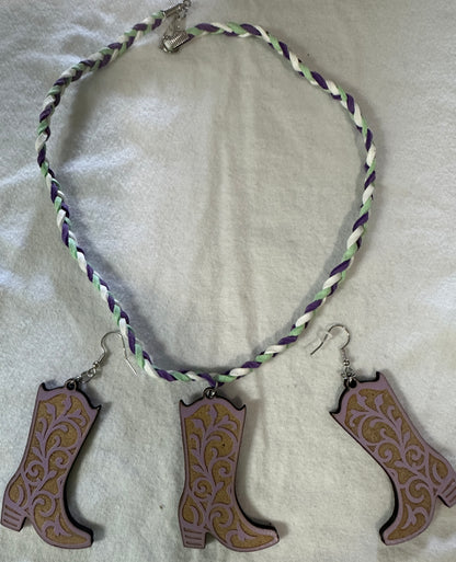 Western Boots Necklace & Earrings Set