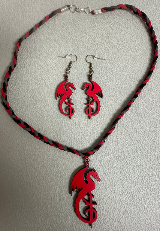 Red Dragon Pendant Necklace & Earrings Set