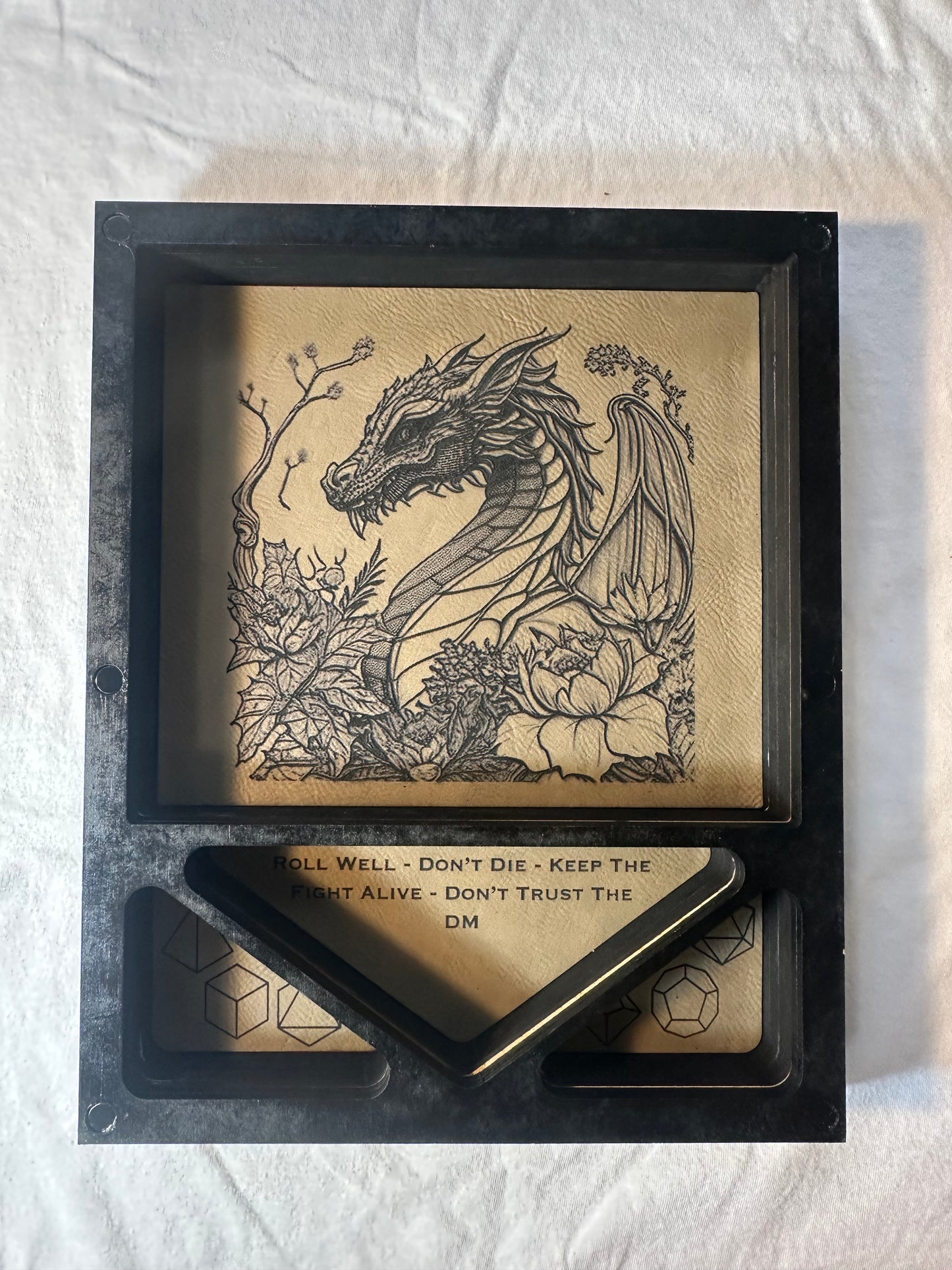 Laser Cut and Engraved Wooden Dice Rolling Tray for DnD