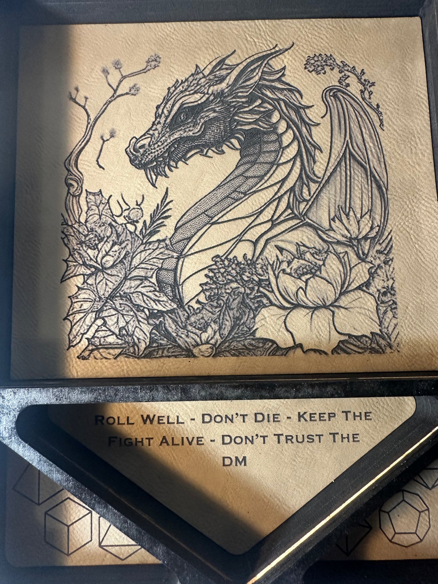 Laser Cut and Engraved Wooden Dice Rolling Tray for DnD