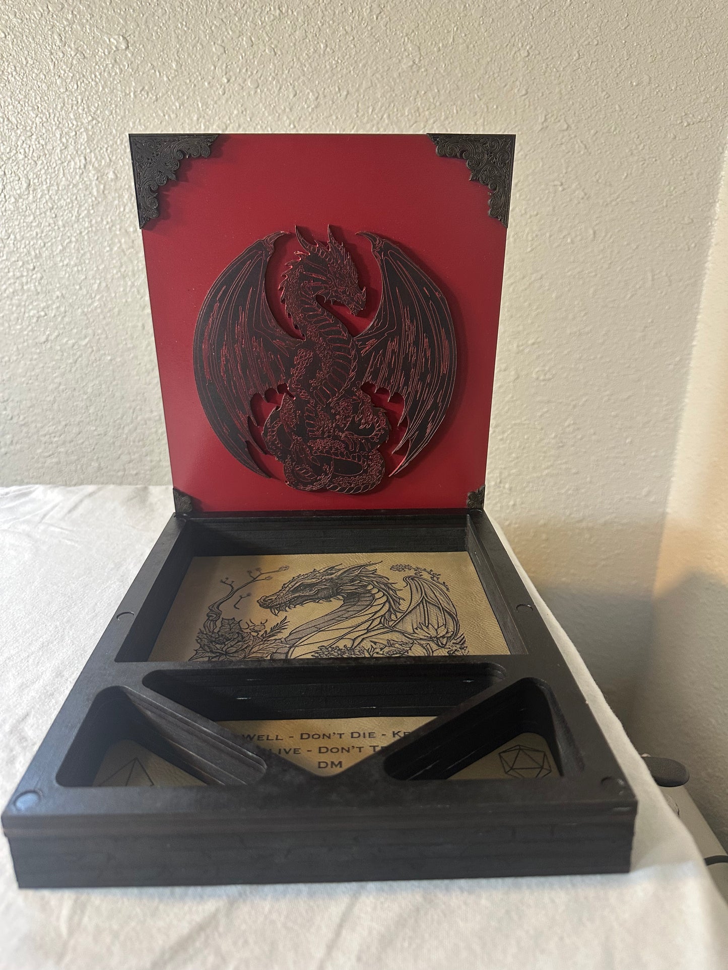 Laser Cut and Engraved Wooden Dice Rolling Tray for DnD