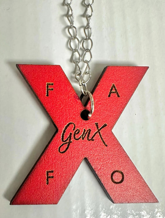 GenX Red Wooden Necklace w/ Silver Chain